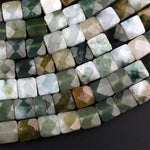Faceted Natural Burma Green Jade 8mm 10mm Square Beads Real Genuine Gemstone 15.5" Strand