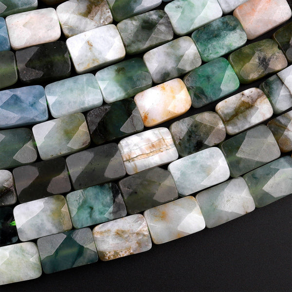 Faceted Natural Burma Green Jade 8x12mm 10x14mm Rectangle Beads Real Genuine Gemstone 15.5" Strand