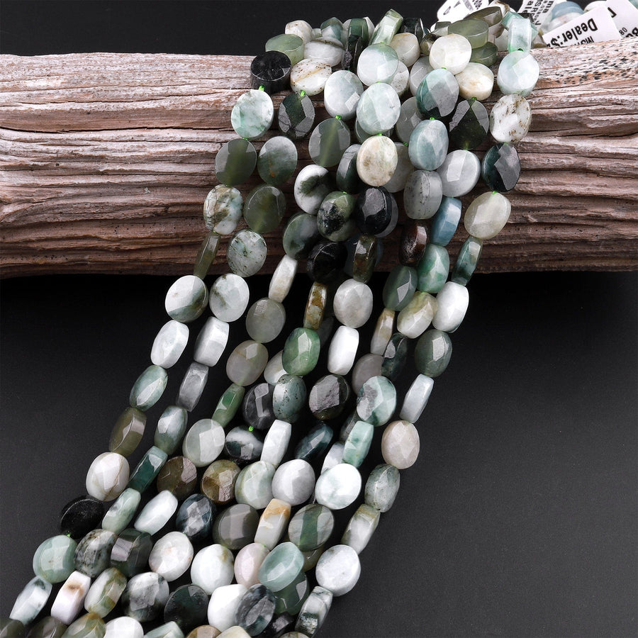 Faceted Natural Burma Green Jade 8x10mm 8x12mm 10x14mm Oval Beads Real Genuine Gemstone 15.5" Strand
