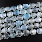 AAA Natural Blue Aquamarine Beads Smooth Rounded Rectangle Oval Nuggets High Quality Gemstone 15.5" Strand