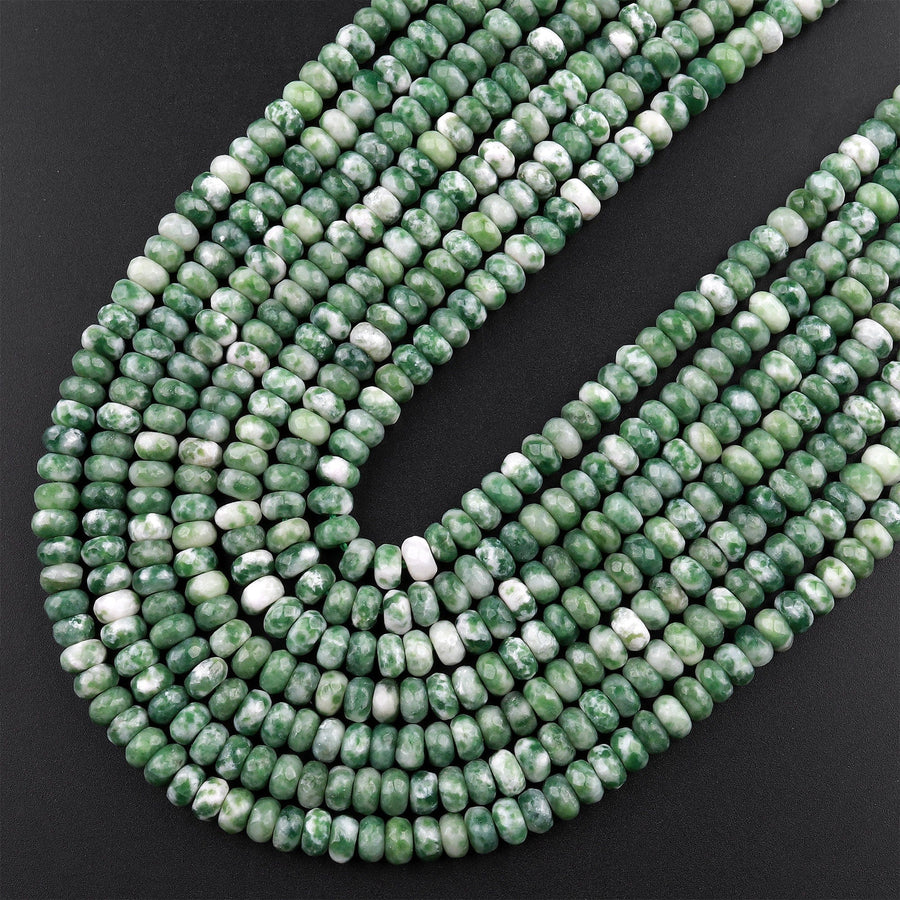 Faceted Natural Green Tree Agate 4mm Rondelle Beads 15.5" Strand