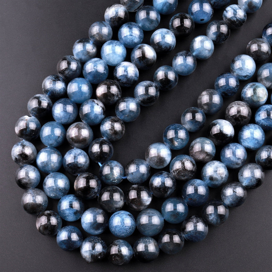 Extremely Rare Natural Cat's Eye Aquamarine Mica Matrix 8mm 10mm Round Beads Real Genuine Natural Blue Aquamarine Gemstone 15.5" Strand