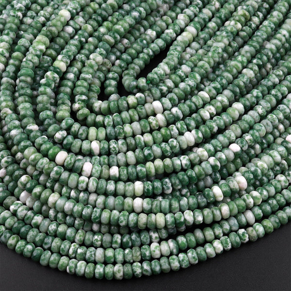 Faceted Natural Green Tree Agate 4mm Rondelle Beads 15.5" Strand