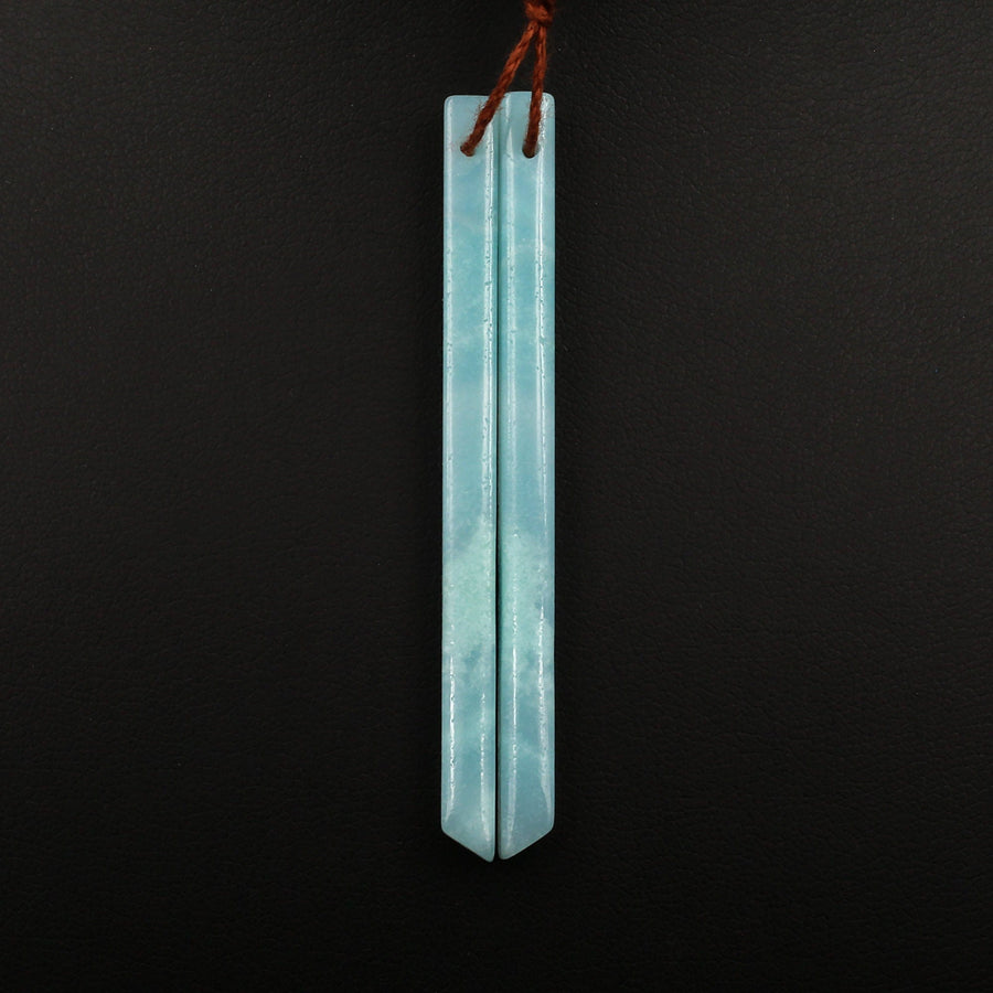 Super Long Linear Spike Earring Pair Matched Gemstone Natural Sea Blue Green Amazonite Beads With Beveled Edge