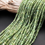 Rare Natural Green Apatite  Micro Faceted 4mm Cube Dice Square Beads 15.5" Strand
