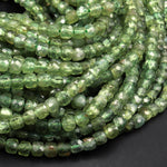 Rare Natural Green Apatite  Micro Faceted 4mm Cube Dice Square Beads 15.5" Strand