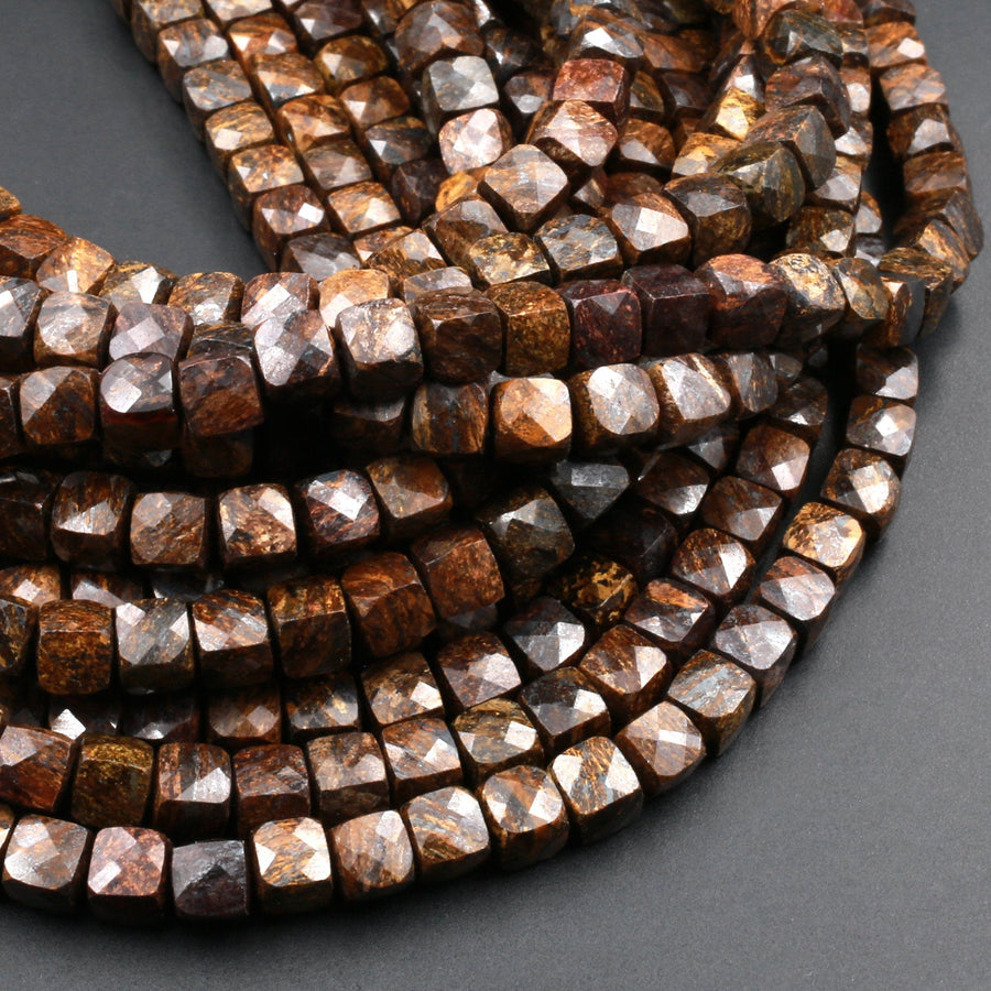 Faceted 5mm Bronzite Cube Beads Dazzling Natural Gemstone 15.5" Strand