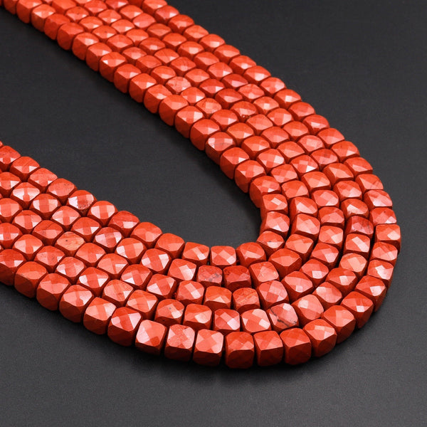 AAA Natural Red Jasper Faceted 4mm 6mm Cube Dice Square Beads Micro Laser Diamond Cut Gemstone 15.5" Strand