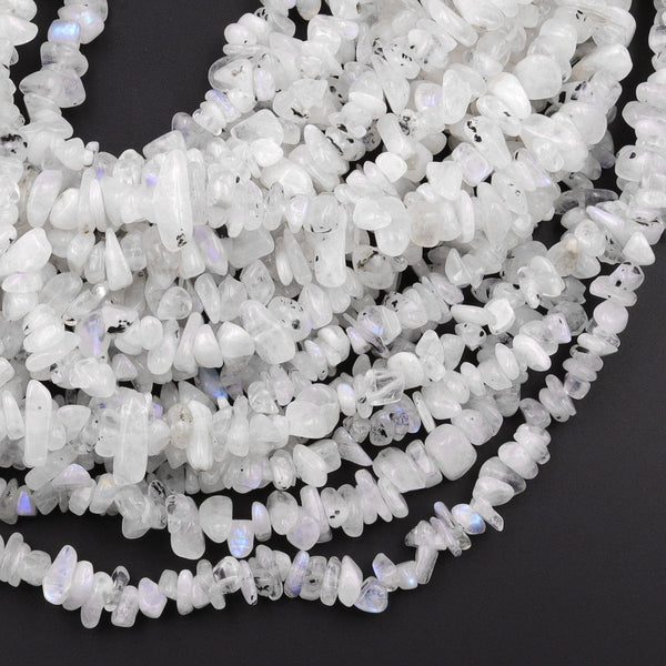 Natural Rainbow Moonstone Freeform Chip Pebble Nugget Beads 15.5" Strand