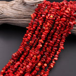 Red Coral Branches Freeform Chip Pebble Nugget Beads 15.5" Strand