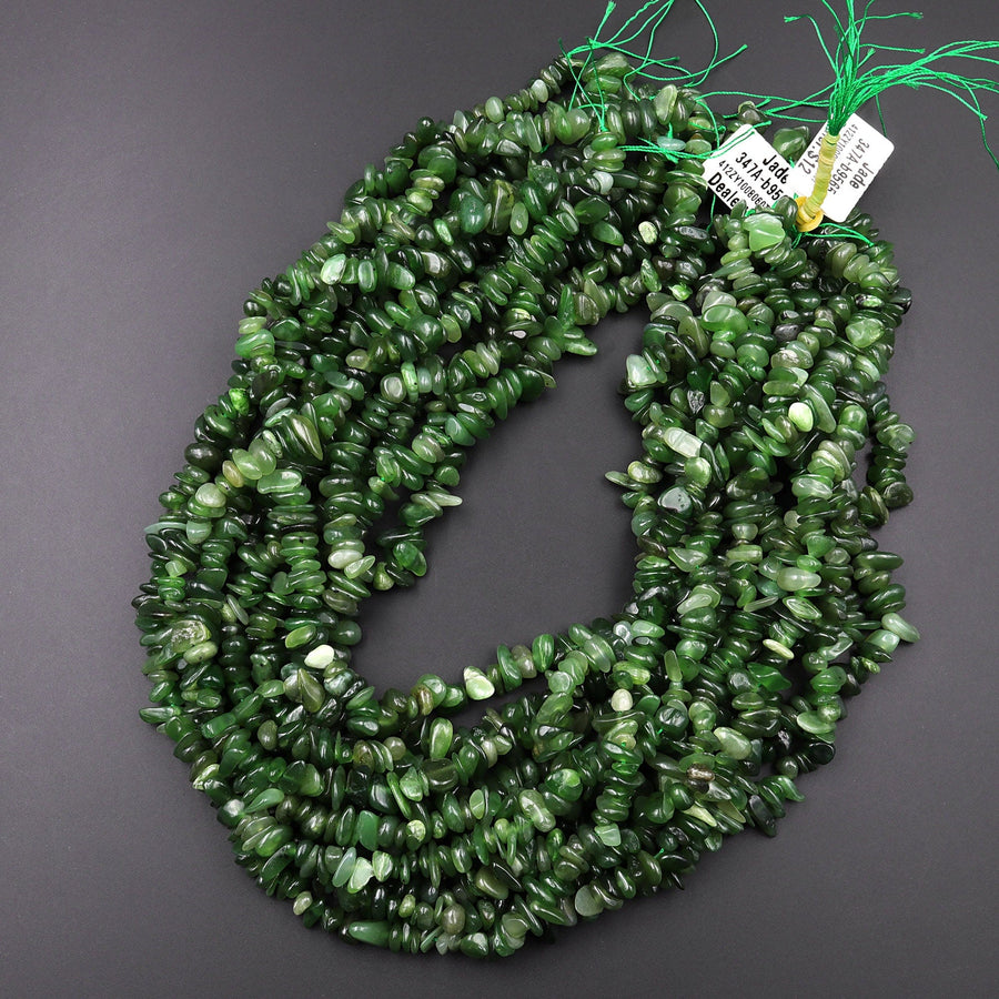 Natural Canadian Jade Freeform Chip Pebble Nugget Beads 15.5" Strand