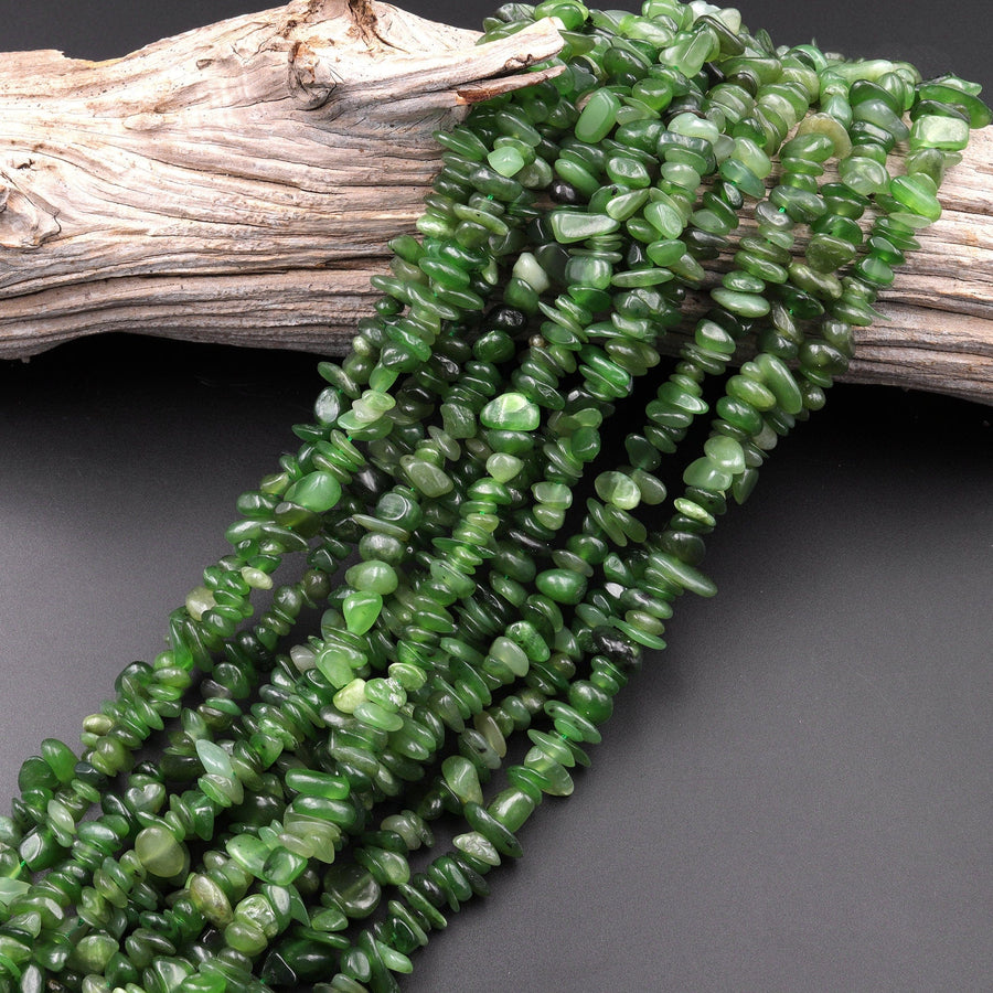 Natural Canadian Jade Freeform Chip Pebble Nugget Beads 15.5" Strand