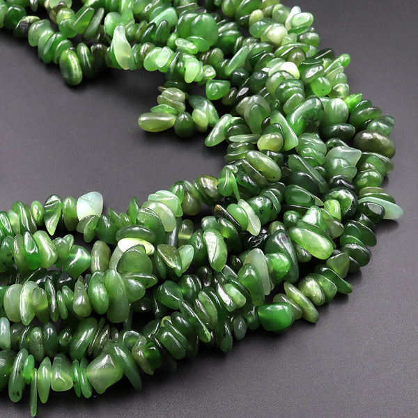 Natural Canadian Jade Freeform Chip Pebble Nugget Beads 15.5" Strand