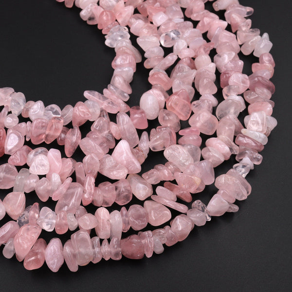 Natural Pink Rose Quartz Freeform Chip Pebble Nugget Beads 15.5" Strand