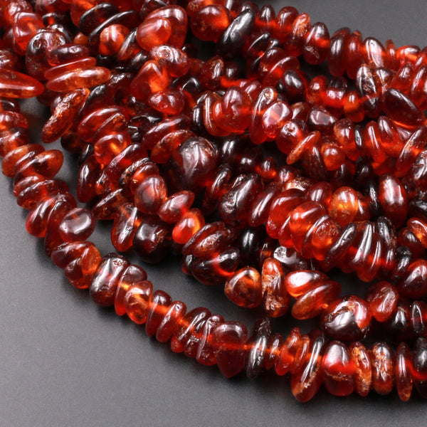 Natural Hessonite Garnet Freeform Chip Pebble Nugget Beads Honey Brown Gemstone 15.5" Strand