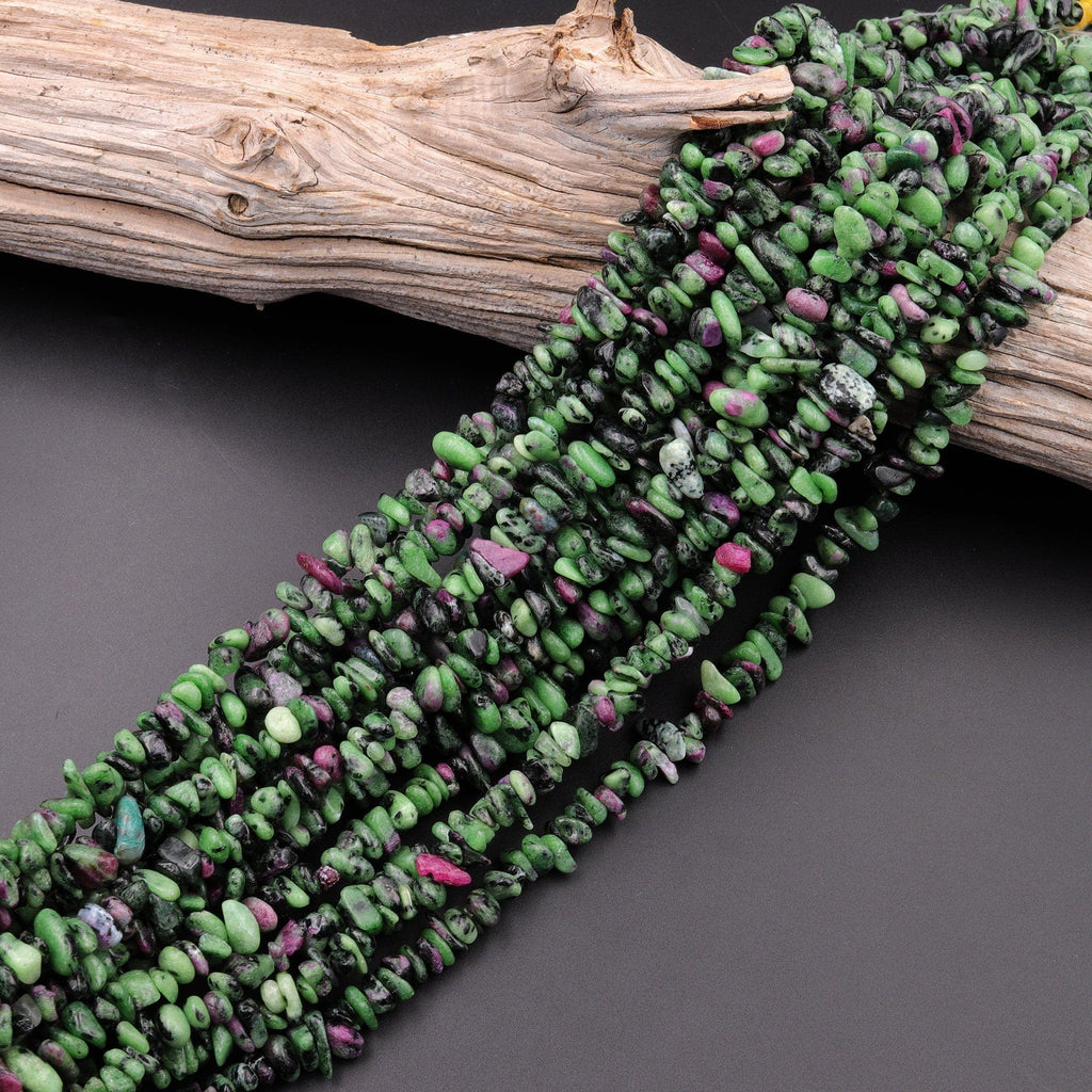 Natural Ruby Zoisite Freeform Chip Pebble Nugget Beads Gemstone 15.5" Strand