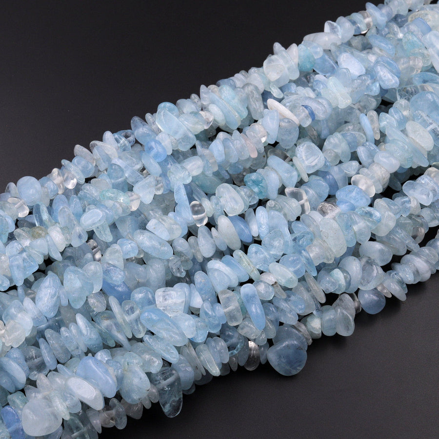 Natural Aquamarine Freeform Chip Pebble Nugget Beads Gemstone 15.5" Strand