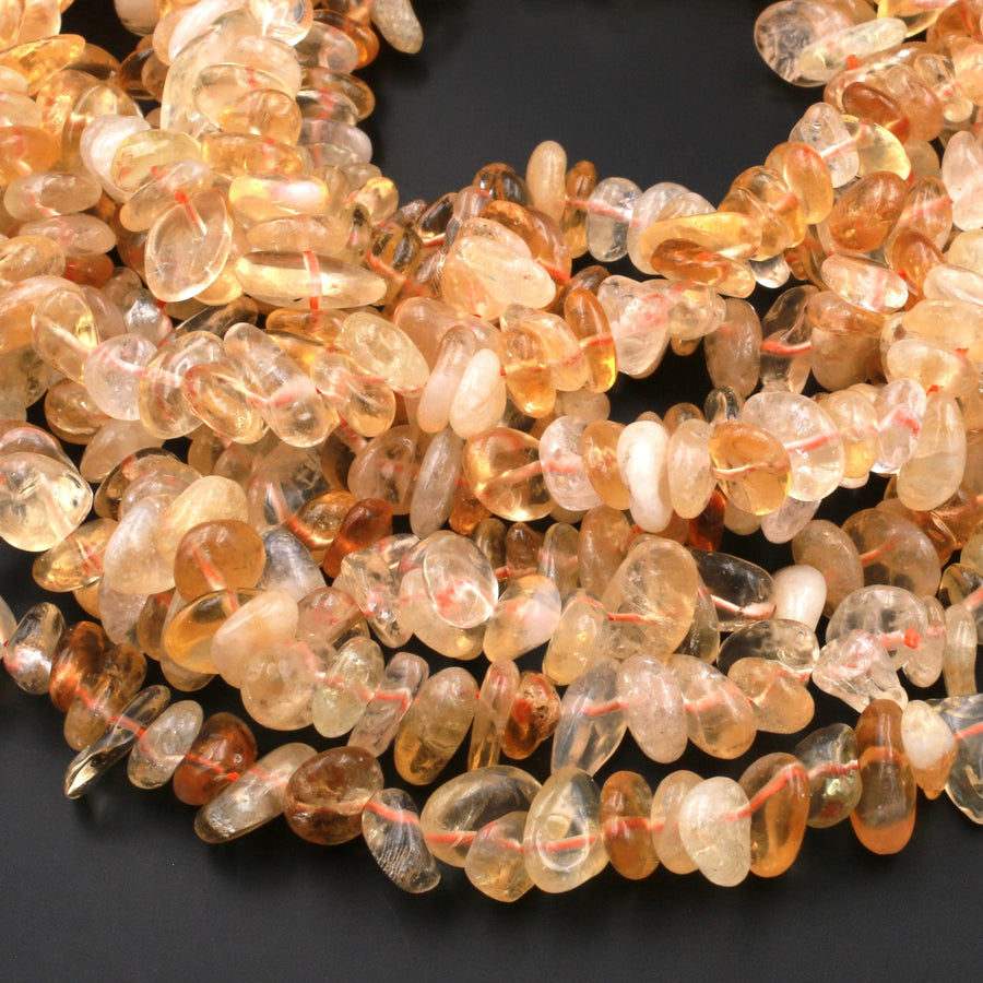Natural Citrine Freeform Chip Pebble Nugget Beads Gemstone 15.5" Strand