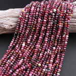 Faceted Natural Red Fuchsia Pink Tourmaline Rondelle 5mm Beads Diamond Cut Gemstone 15.5" Strand