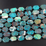 Natural Chrysocolla Beads Cornered Oval Rectangle Flat Slice Rare Energy Stone 15.5" Strand