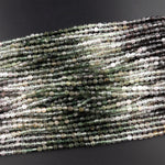 Natural Green Tourmaline Rutilated Rutile Quartz 4mm Rounded Prism Beads Multicolor Shaded Gemstone 15.5" Strand