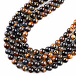 AAA Natural Brown Blue Tiger's Eye 4mm 6mm 8mm 10mm 12mm Round Beads Amazing Chatoyant Swirls 15.5" Strand