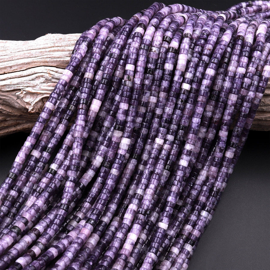 Natural Violet Purple Lepidolite 4mm Heishi Rondelle Beads 15.5" Strand