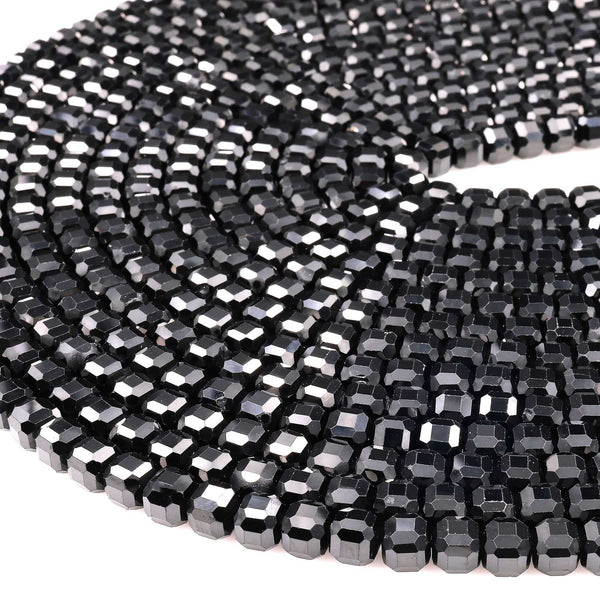 Natural Black Tourmaline Faceted 2mm 4mm 6mm Cube Beads Micro Faceted Laser Diamond Cut 15.5" Strand