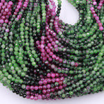 Micro Faceted Natural Ruby Zoisite 2mm Round Beads Laser Diamond Cut Red Ruby Green Zoisite Gemstone 15.5" Strand