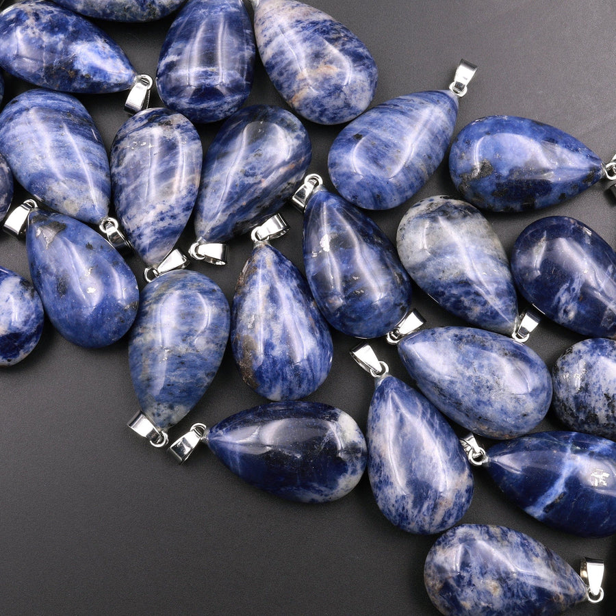 Natural African Blue Sodalite Teardrop Pendant Natural Crystal Focal Bead