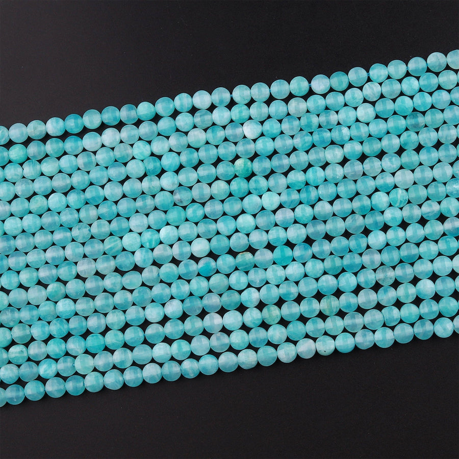 AAA Faceted Natural Peruvian Amazonite Coin Beads 3mm 4mm Flat Disc Dazzling Micro Diamond Cut 15.5" Strand