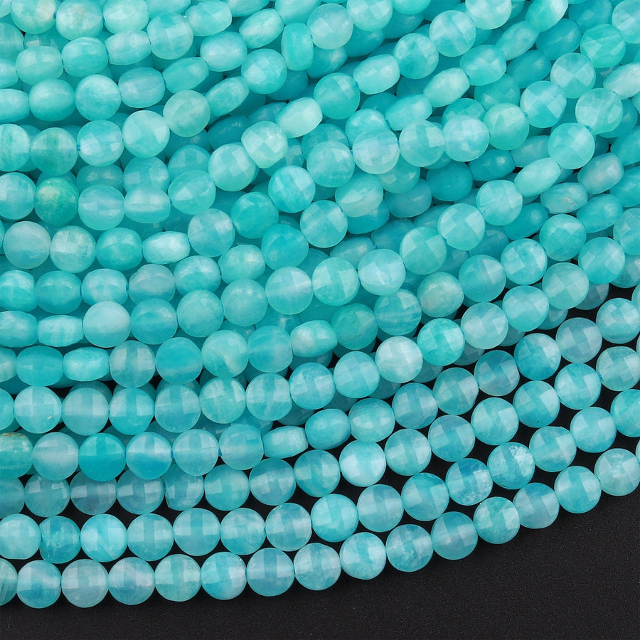 AAA Faceted Natural Peruvian Amazonite Coin Beads 3mm 4mm Flat Disc Dazzling Micro Diamond Cut 15.5" Strand