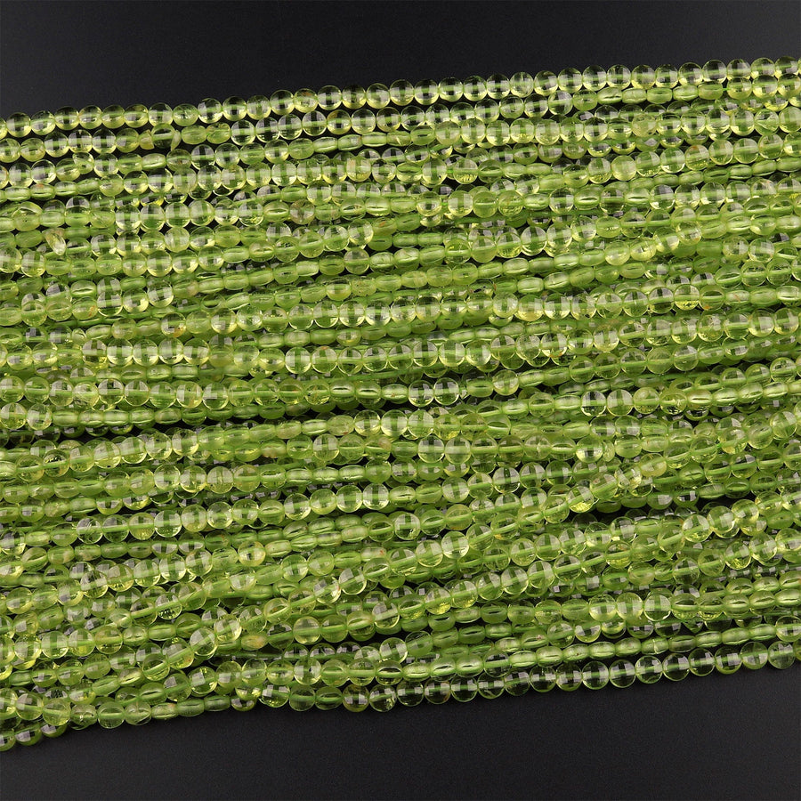 AAA Natural Green Peridot Micro Faceted 4mm Coin Beads 15.5" Strand