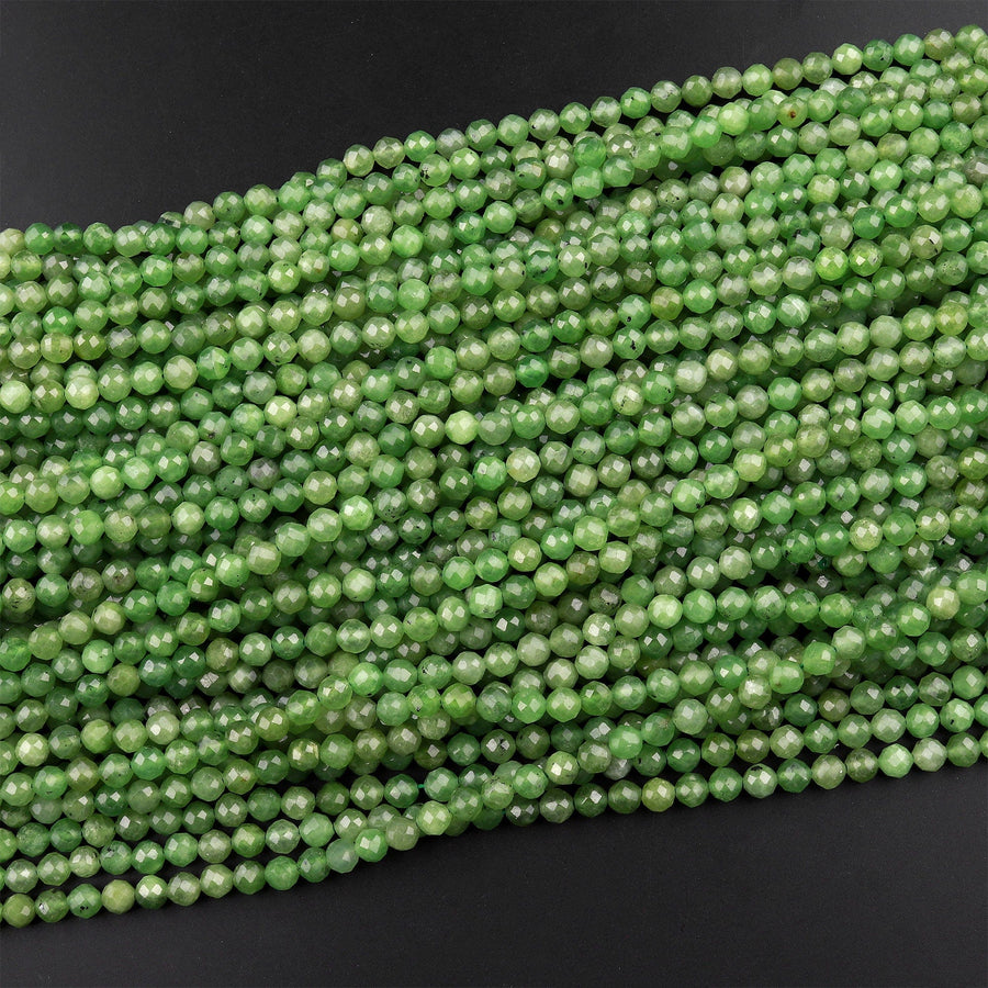 AAA Faceted Russian Green Jade 4mm Round Beads Micro Cut Natural Gemstone 15.5" Strand
