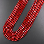 AAA Faceted Red Coral 4mm Round Beads Micro Diamond Cut Gemstone 16" Strand