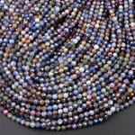 Real Genuine Burma Sapphire Faceted 2mm 3mm 4mm 5mm Round Beads Natural Multicolor Blue Purple Green Pink Yellow Gemstone 15.5" Strand