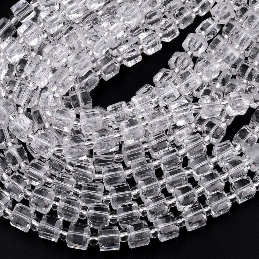 AAA Super Clear Real Genuine Natural Rock Crystal Quartz 6mm 8mm Faceted Cube Dice Beads 15.5" Strand