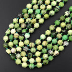 Natural African Chrysoprase 8mm Beads Rounded Faceted Energy Prism Double Terminated Points 15.5" Strand
