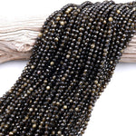 AAA Micro Faceted Natural Golden Obsidian 4mm Round Beads 15.5" Strand