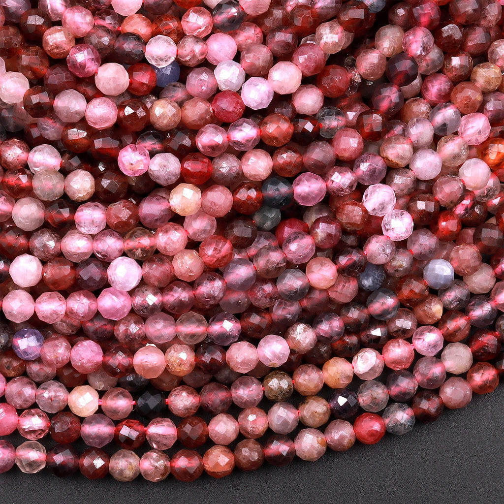 Real Genuine Natural Spinel Faceted Round Beads 4mm Multicolor Red Pink Purple Gemstone 15.5" Strand