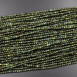 Natural Green Tourmaline Faceted 3mm 4mm Round Beads Diamond Cut Gemstone 15.5" Strand