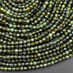 Natural Green Tourmaline Faceted 3mm 4mm Round Beads Diamond Cut Gemstone 15.5" Strand