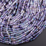 Natural Multicolor Fluorite Faceted 4mm Rondelle Beads Micro Laser Cut Purple Green Gemstone Bead 15.5" Strand