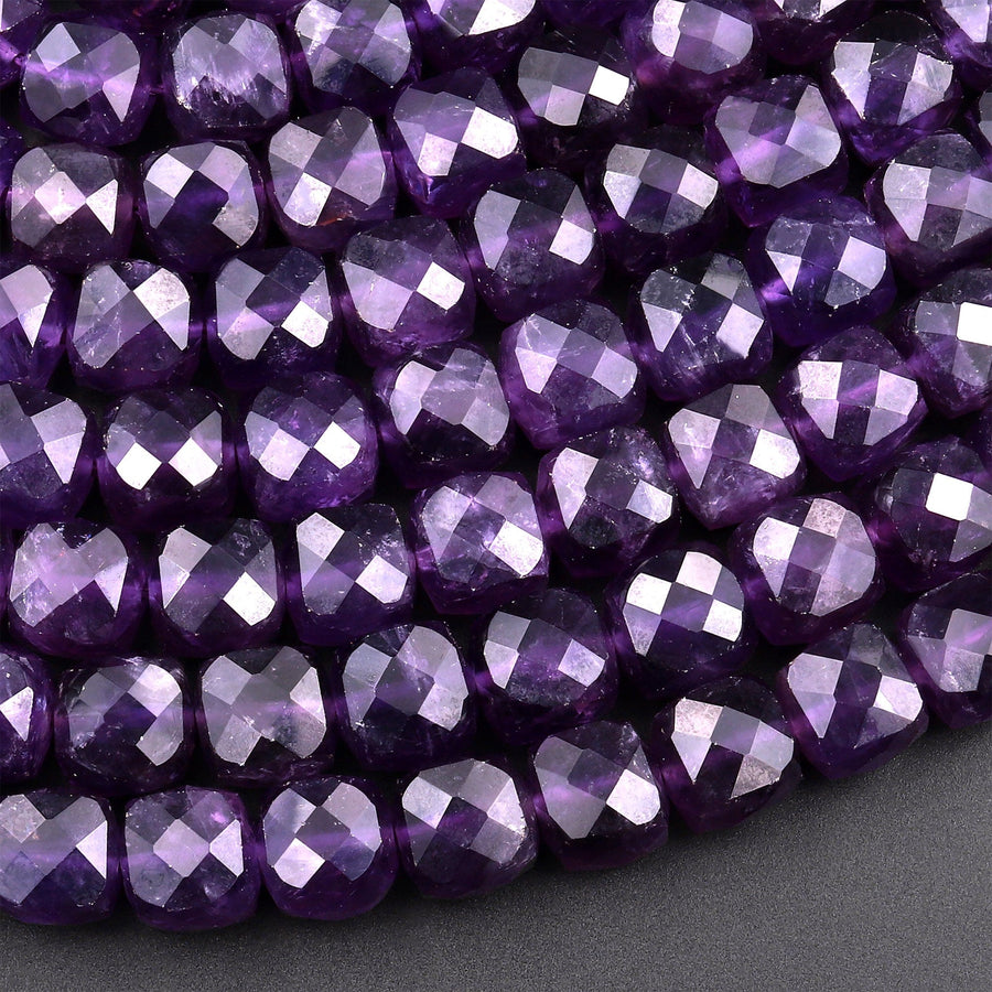 AAA Natural Purple Amethyst Faceted 6mm 8mm Cube Beads Micro Faceted Laser Diamond Cut 15.5" Strand