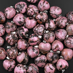 Natural Pink Black Rhodonite Puffy Heart Pendant