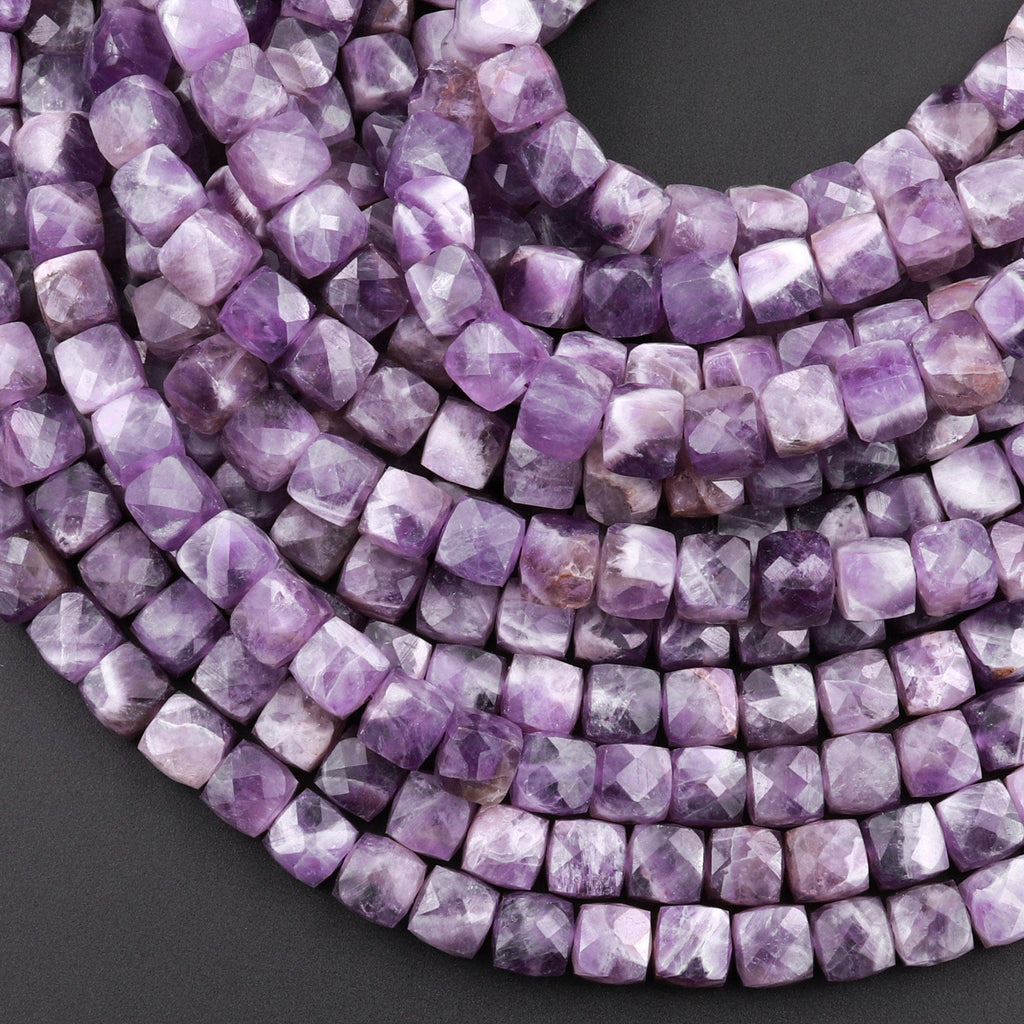 Natural Chevron Amethyst Faceted 4mm 6mm Cube Beads 15.5" Strand