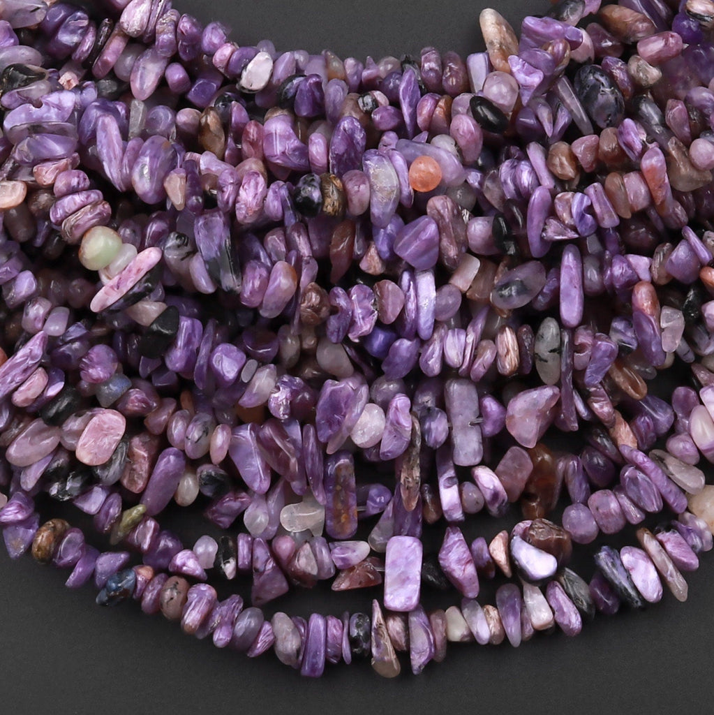 Natural Purple Charoite Freeform Chip Pebble Nugget Beads 15.5" Strand
