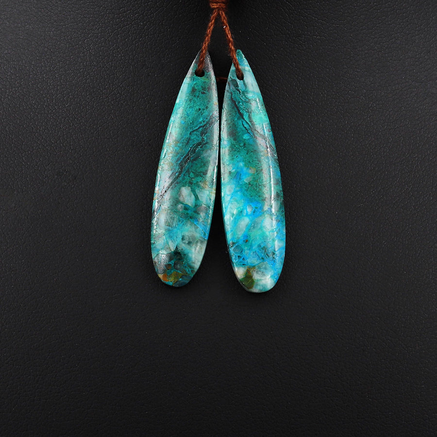 Drilled Parrot Wing Chrysocolla Teardrop Earring Pair Matched Teardrop Cabochon Gemstone Beads