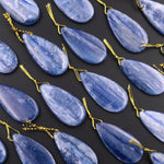 Natural Blue Kyanite Teardrop Pendant Top Side Drilled Gemstone Focal Bead