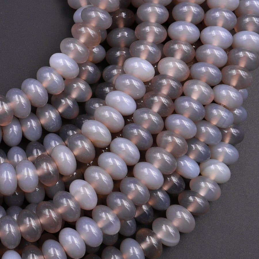 Natural Gray Agate 6mm 8mm Rondelle Beads 15.5" Strand